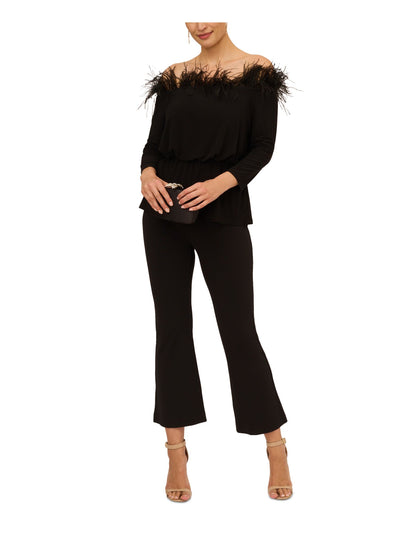 ADRIANNA PAPELL Womens Black 3/4 Sleeve Off Shoulder Evening Top 4