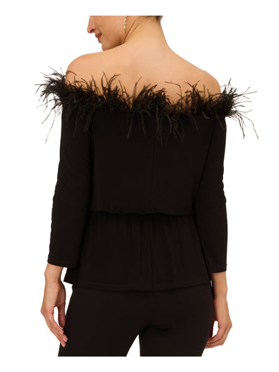 ADRIANNA PAPELL Womens Black 3/4 Sleeve Off Shoulder Evening Top 4