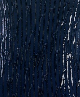 CITY STUDIO Womens Navy Zippered Lined Dangling Sequins Long Sleeve Scoop Neck Mini Party Body Con Dress