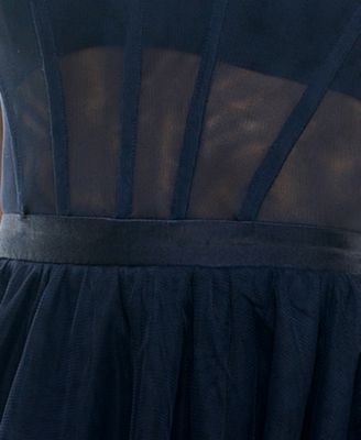 CITY STUDIO Womens Navy Zippered Lined Corset Bodice Tiered Hi-lo Hem Spaghetti Strap Sweetheart Neckline Above The Knee Party Fit + Flare Dress