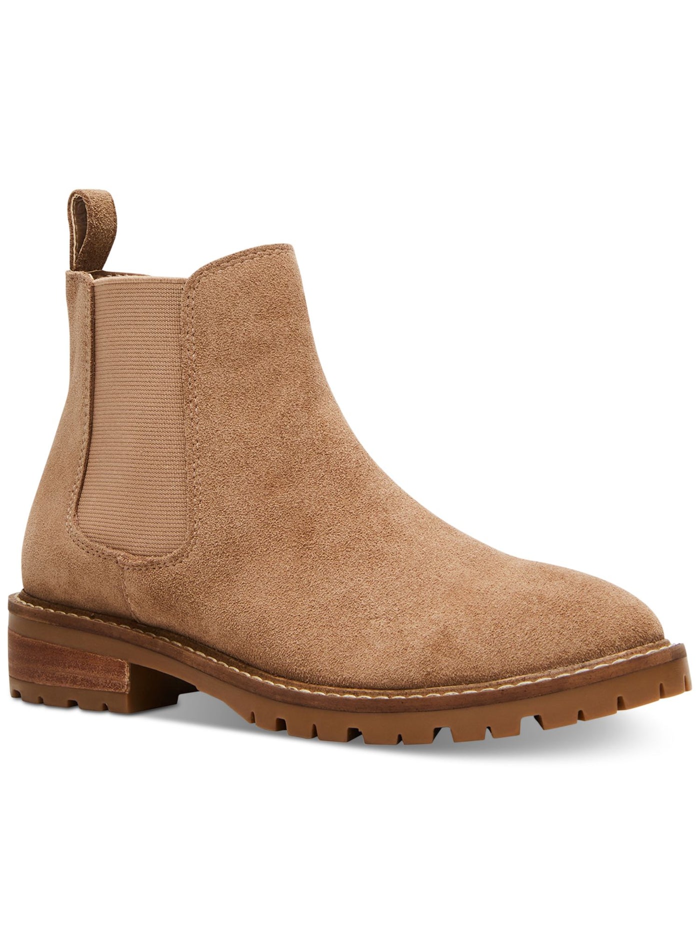 STEVE MADDEN Womens Beige Lug Sole Goring Leopold Round Toe Block Heel Leather Chelsea Boot 11 M