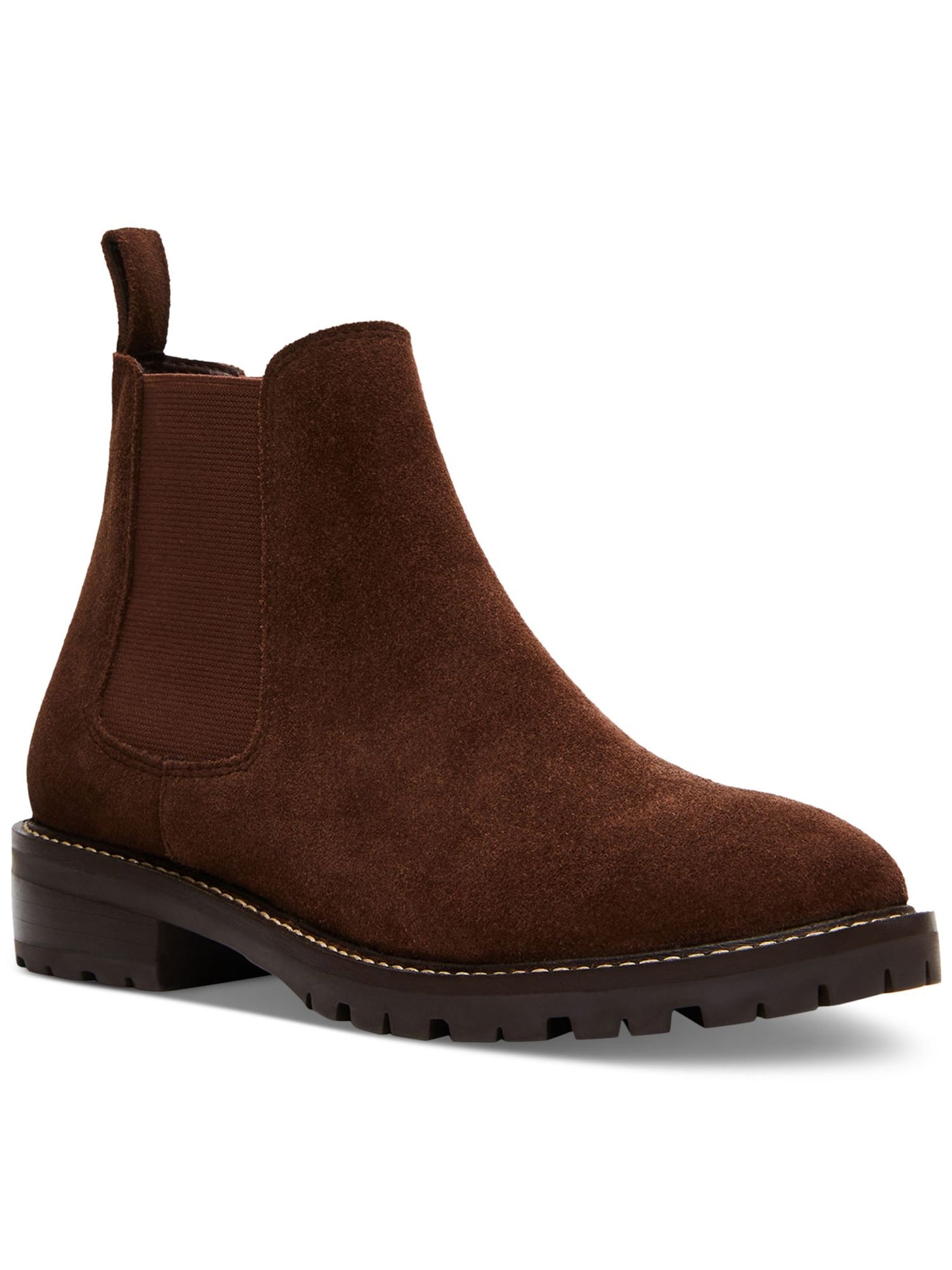 STEVE MADDEN Womens Brown Heel Pull-Tab Goring Padded Leopold Almond Toe Leather Chelsea Boot 8 M