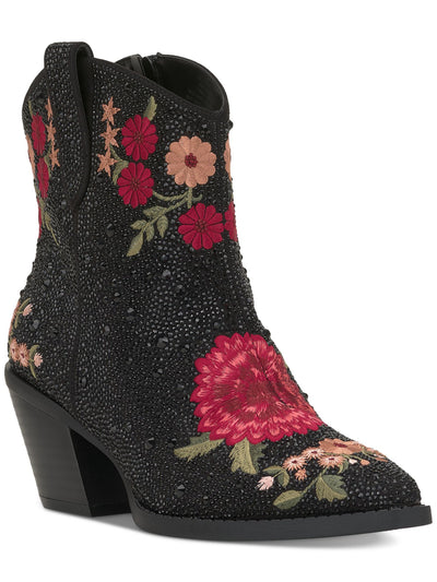INC Womens Black Pull-Tab Padded Rhinestone Embroidered Jersey Pointed Toe Flare Zip-Up Western Boot 5.5 M