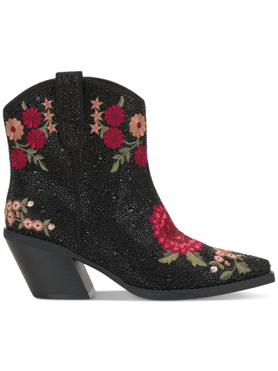 INC Womens Black Pull-Tab Padded Rhinestone Embroidered Jersey Pointed Toe Flare Zip-Up Western Boot 5.5 M