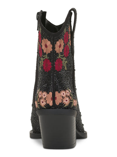 INC Womens Black Pull-Tab Padded Rhinestone Embroidered Jersey Pointed Toe Flare Zip-Up Western Boot 5.5 M