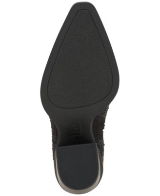 INC Womens Black Pull-Tab Padded Rhinestone Embroidered Jersey Pointed Toe Flare Zip-Up Western Boot M