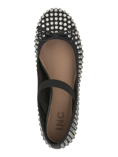 INC Womens Black Padded Ankle Strap Embellished Bow Accent Effie Round Toe Slip On Ballet Flats 5.5 M