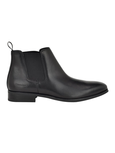 CALVIN KLEIN Mens Black Heel Pull-Tab Padded Goring Donto Round Toe Block Heel Dress Chelsea Boot 10
