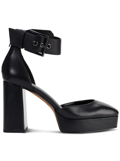 DKNY Womens Black 1" Platform Ankle Strap Padded Barra Square Toe Block Heel Buckle Leather Pumps Shoes 7 M