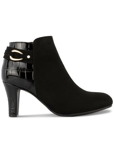KAREN SCOTT Womens Black Mixed Media Croc-Embossed Back Hardware Trimmed Strap Padded Koraa Almond Toe Block Heel Zip-Up Dress Booties 6.5 M