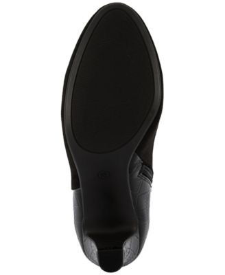 KAREN SCOTT Womens Black Mixed Media Croc-Embossed Back Hardware Trimmed Strap Padded Koraa Almond Toe Block Heel Zip-Up Dress Booties M