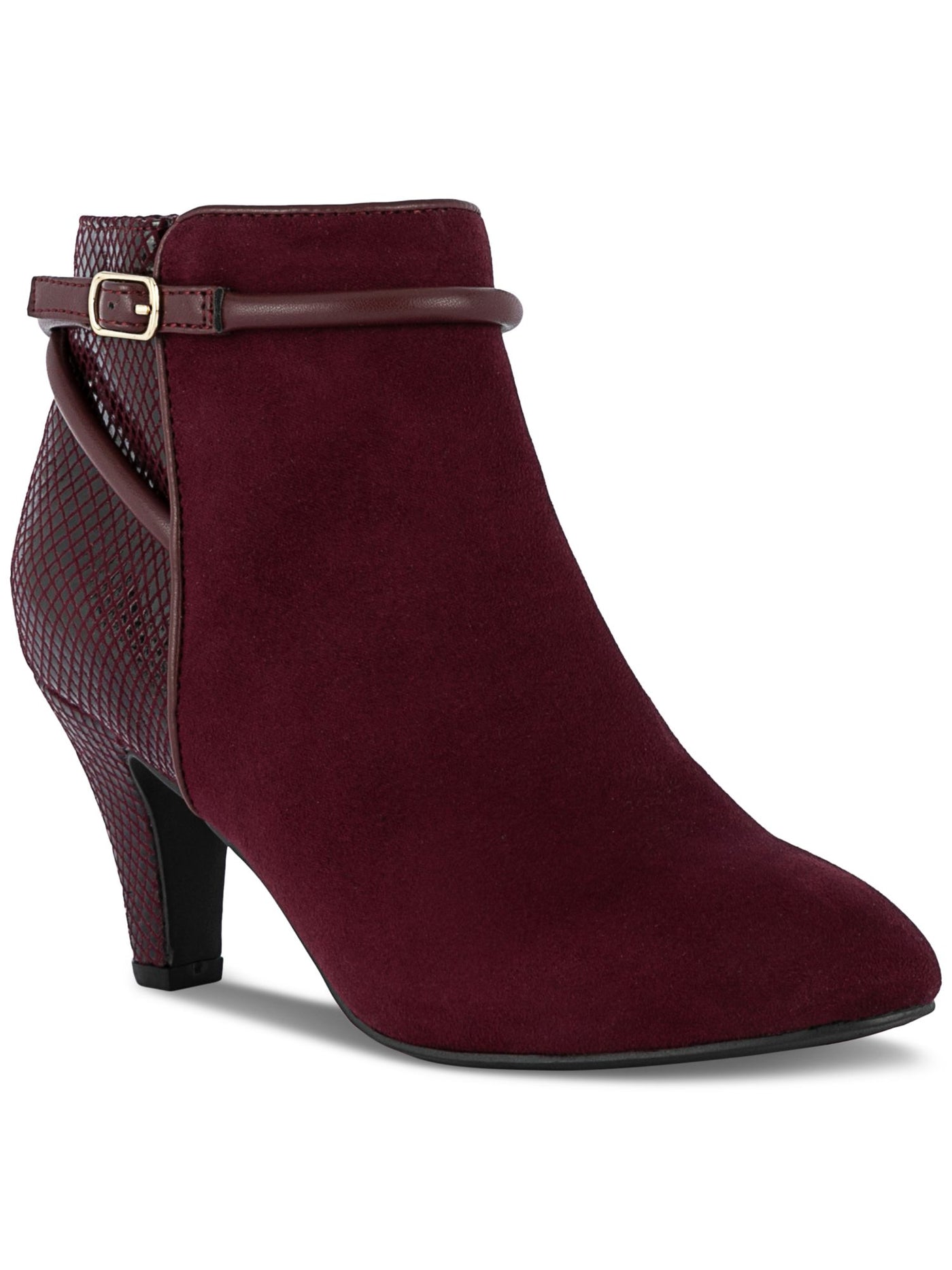 KAREN SCOTT Womens Burgundy Mixed Media Snake Pattern Buckle Accent Padded Melinaa Almond Toe Stiletto Zip-Up Booties 5 M