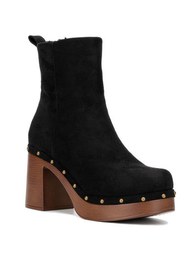 NEW YORK & CO Womens Black Cushioned Vanna Round Toe Stacked Heel Zip-Up Heeled Boots 10