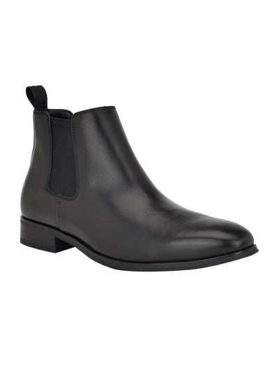 CALVIN KLEIN Mens Black Heel Pull-Tab Padded Goring Donto Round Toe Block Heel Dress Chelsea Boot 10