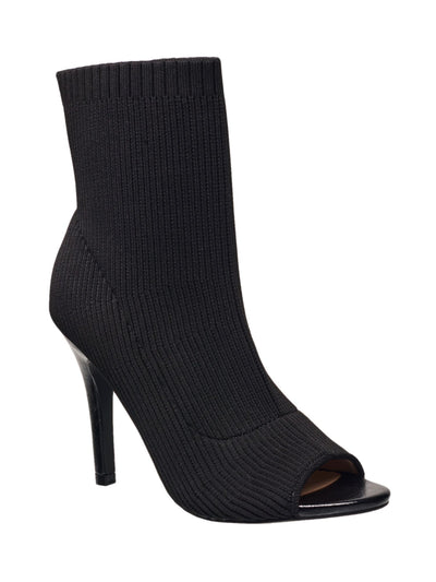 FRENCH CONNECTION Womens Black Solid Ribbed Knit Bootie Style Sock Water Resistant Padded Meghan Peep Toe Stiletto Pumps Shoes 8