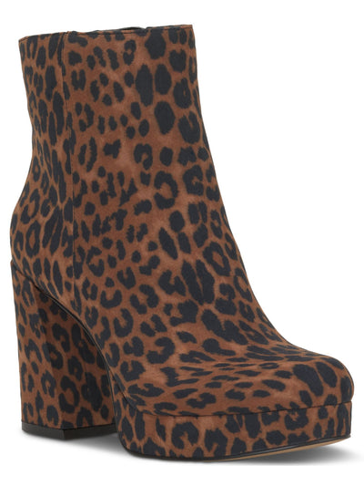 JESSICA SIMPSON Womens Brown Animal Print Padded Rexura Round Toe Block Heel Zip-Up Booties 6 M