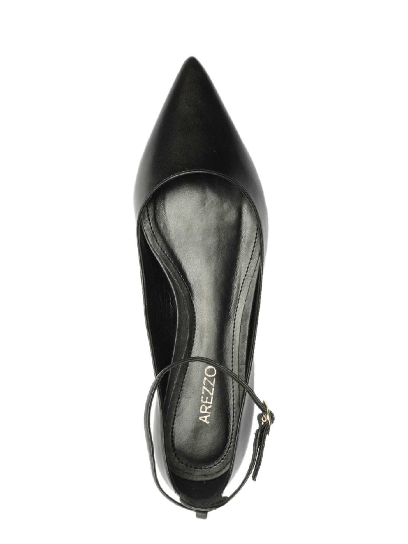 AREZZO Womens Black Ankle Strap Padded Madison Pointed Toe Buckle Leather Ballet Flats 8 B