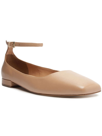 AREZZO Womens Beige Ankle Strap Padded Aubrey Square Toe Buckle Leather Ballet Flats 8 B