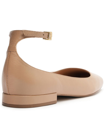 AREZZO Womens Beige Ankle Strap Padded Aubrey Square Toe Buckle Leather Ballet Flats 8 B