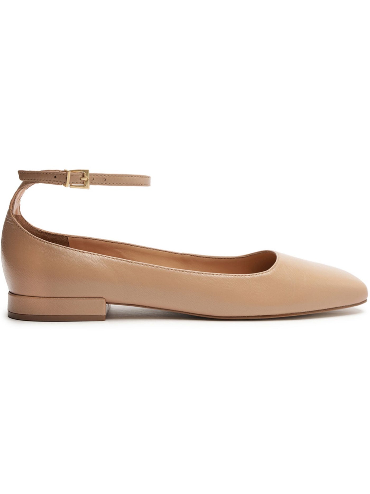 AREZZO Womens Beige Ankle Strap Padded Aubrey Square Toe Buckle Leather Ballet Flats 8 B