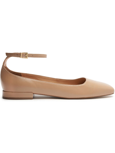 AREZZO Womens Beige Ankle Strap Padded Aubrey Square Toe Buckle Leather Ballet Flats 8 B