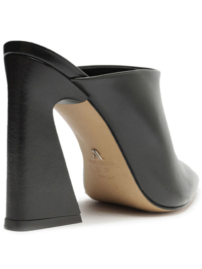AREZZO Womens Black Padded Avery Pointed Toe Flare Slip On Leather Dress Heeled Mules Shoes 6 B