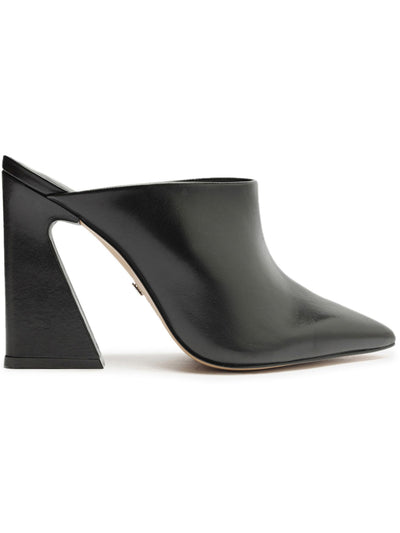 AREZZO Womens Black Padded Avery Pointed Toe Flare Slip On Leather Dress Heeled Mules Shoes 8.5 B