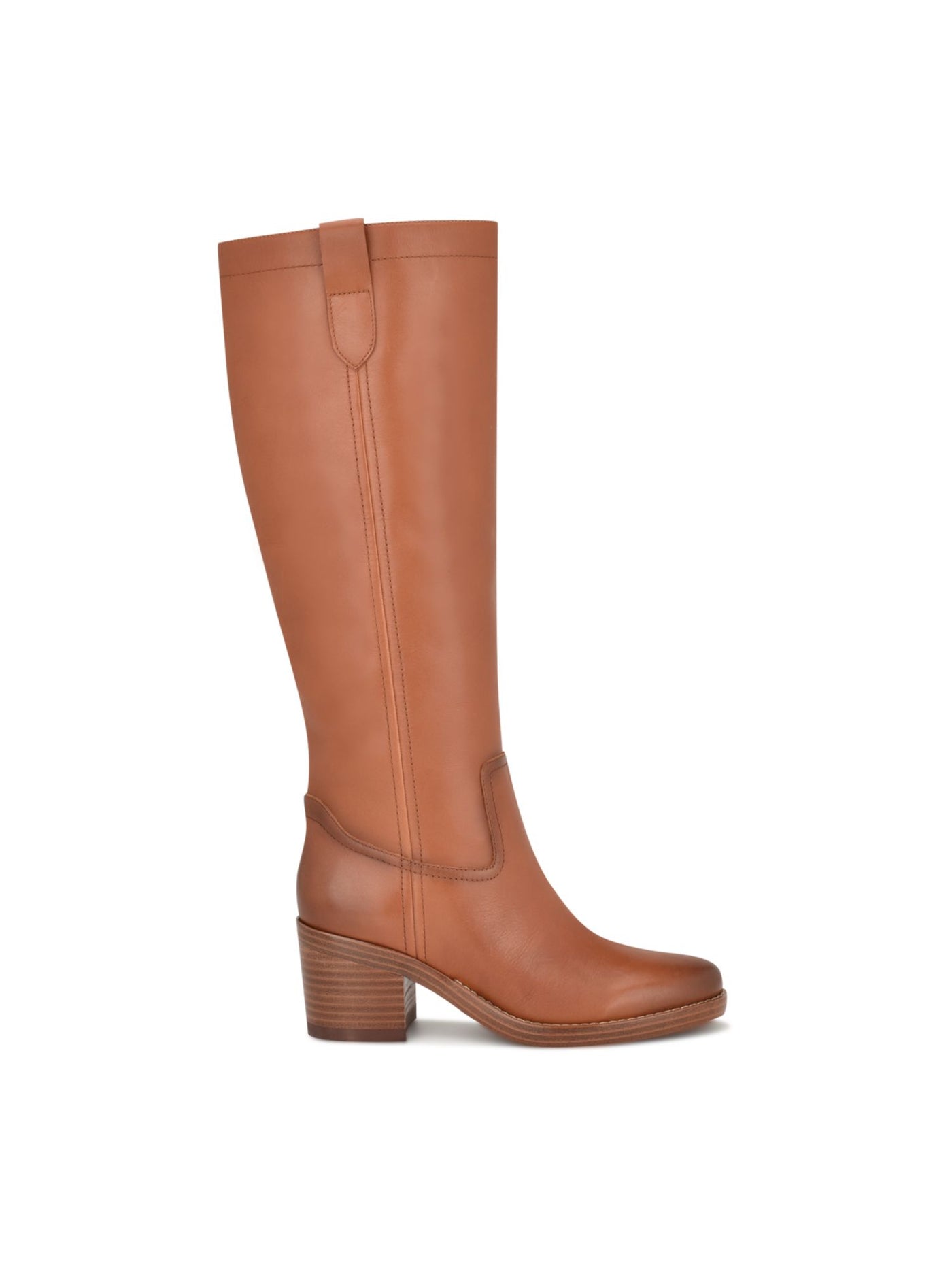 NINE WEST Womens Brown Dual Pull Tabs Lug Sole Padded Goring Hecee Round Toe Stacked Heel Leather Boots Shoes 9.5 M