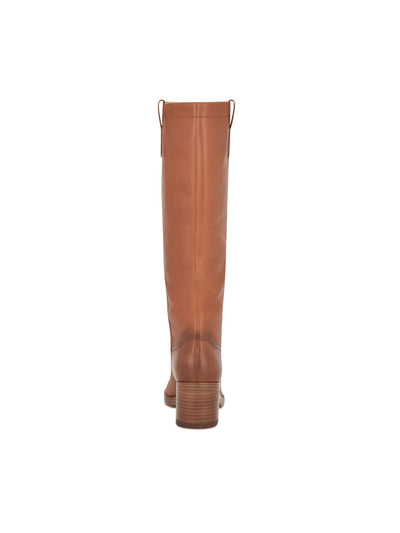 NINE WEST Womens Brown Dual Pull Tabs Lug Sole Padded Goring Hecee Round Toe Stacked Heel Leather Boots Shoes 8 M