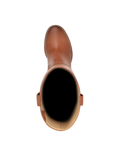 NINE WEST Womens Brown Dual Pull Tabs Lug Sole Padded Goring Hecee Round Toe Stacked Heel Leather Boots Shoes 6 M