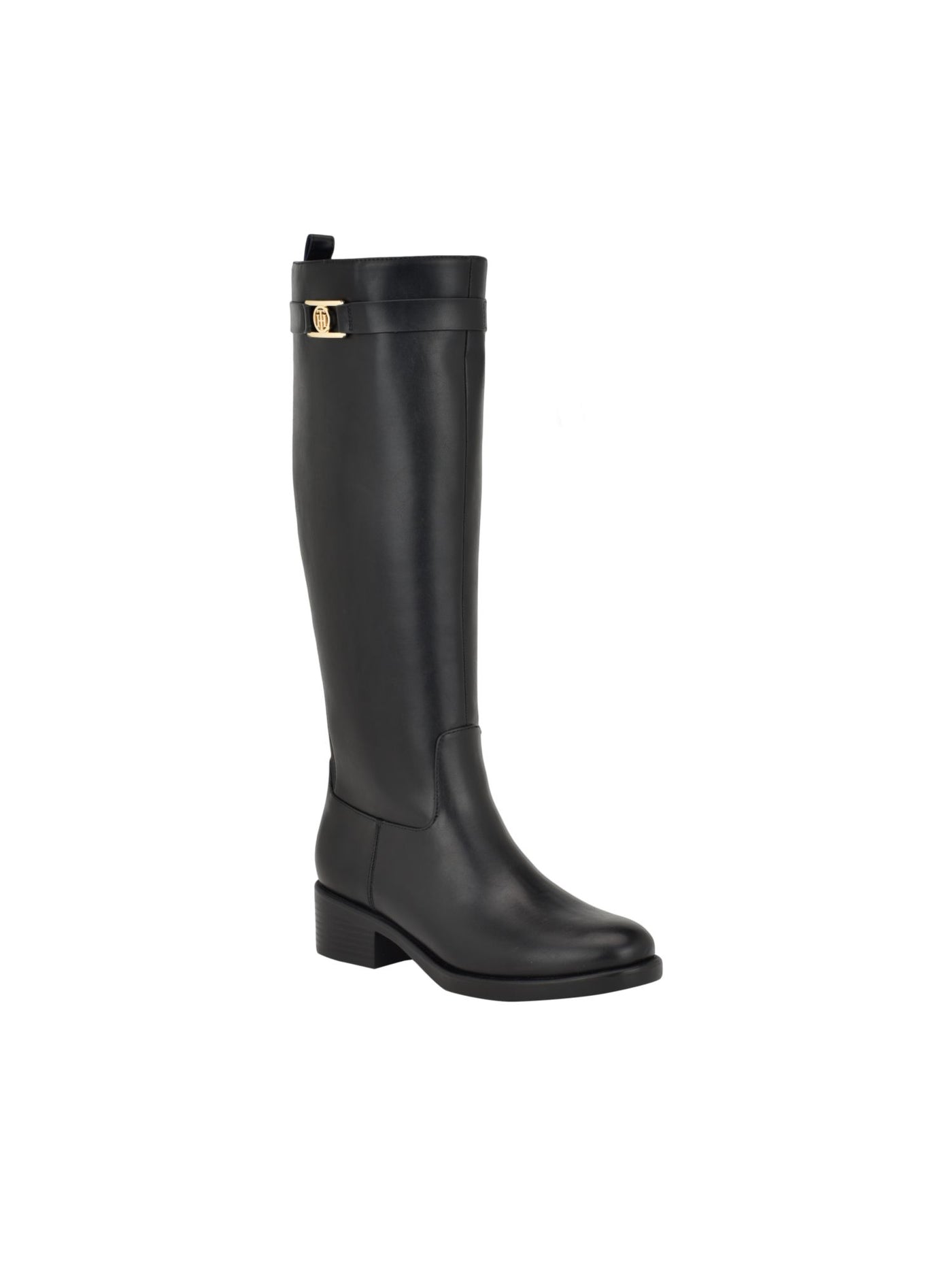 TOMMY HILFIGER Womens Black Logo Hardware Strap Goring Padded Iviann Round Toe Block Heel Zip-Up Riding Boot 9.5 M