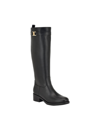 TOMMY HILFIGER Womens Black Logo Hardware Strap Goring Padded Iviann Round Toe Block Heel Zip-Up Riding Boot 9.5 M