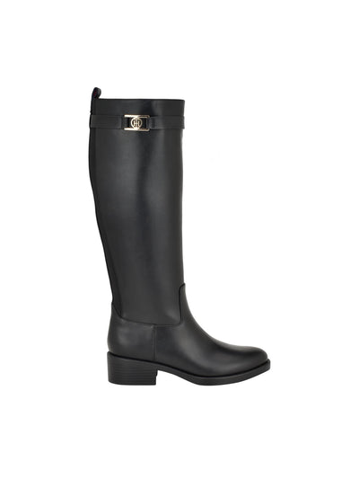 TOMMY HILFIGER Womens Black Logo Hardware Strap Goring Padded Iviann Round Toe Block Heel Zip-Up Riding Boot 9.5 M