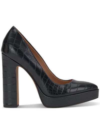 JESSICA SIMPSON Womens Black Solid Croc Padded Glynis Pointed Toe Block Heel Slip On Dress Pumps Shoes 9.5 M