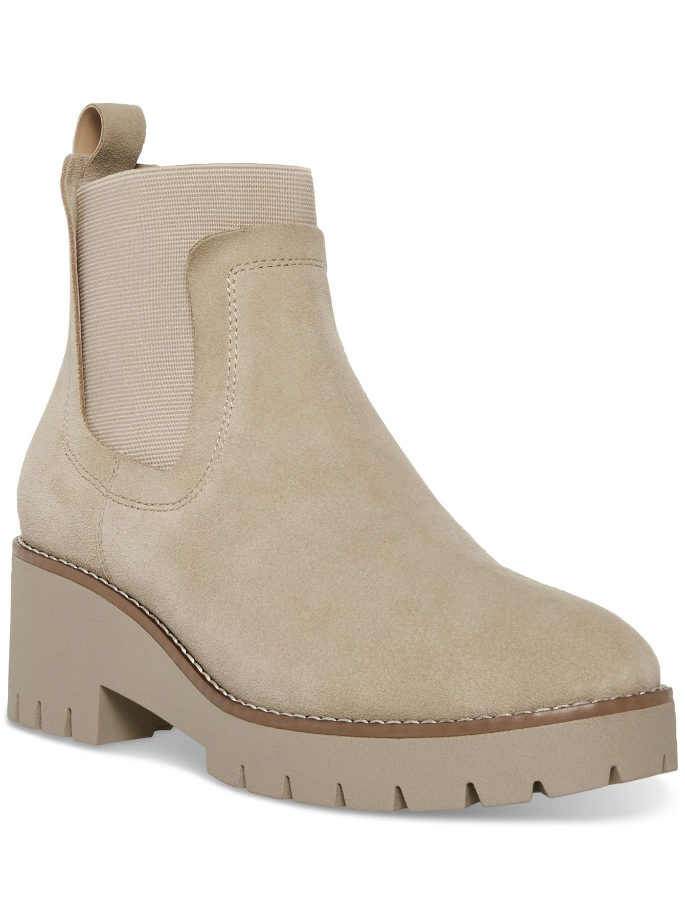AQUA COLLEGE Womens Beige Side Goring Padded Back Pull-Tab Waterproof Slip Resistant Demi Round Toe Wedge Chelsea Boot 10 M
