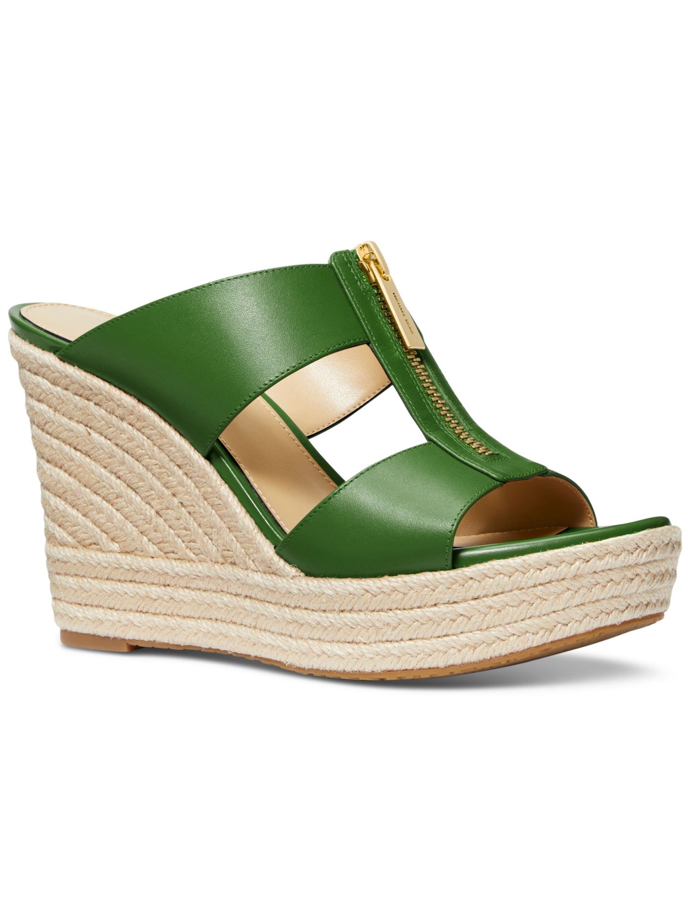 MICHAEL MICHAEL KORS Womens Green 1" Platform Zippered Padded Cut Out Bradley Round Toe Wedge Slip On Espadrille Shoes 8 M