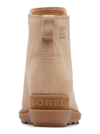 SOREL Womens Beige Debossed Logo Heel Pull-Tab Cushioned Evieii Round Toe Lace-Up Leather Booties 9.5