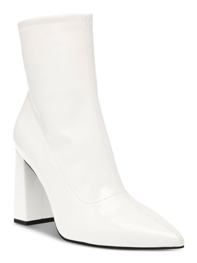 WILD PAIR Womens White Padded Iloise Pointed Toe Block Heel Zip-Up Booties 9.5