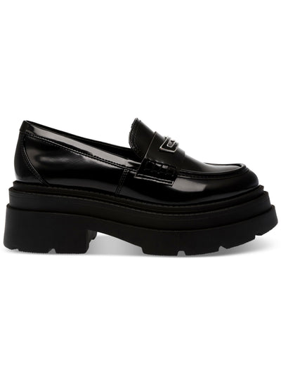 WILD PAIR Womens Black 1-1/2" Platform Hardware Accent Lug Sole Padded Nelley Round Toe Block Heel Slip On Heeled Loafers 7 M