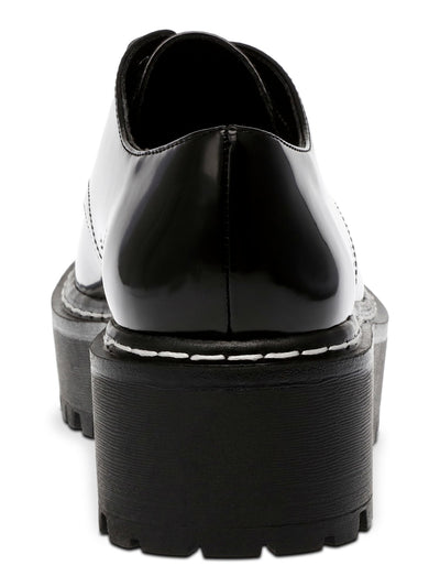 WILD PAIR Womens Black 1-1/2" Platform Hardware Accent Lug Sole Padded Nelley Round Toe Block Heel Slip On Heeled Loafers 7 M