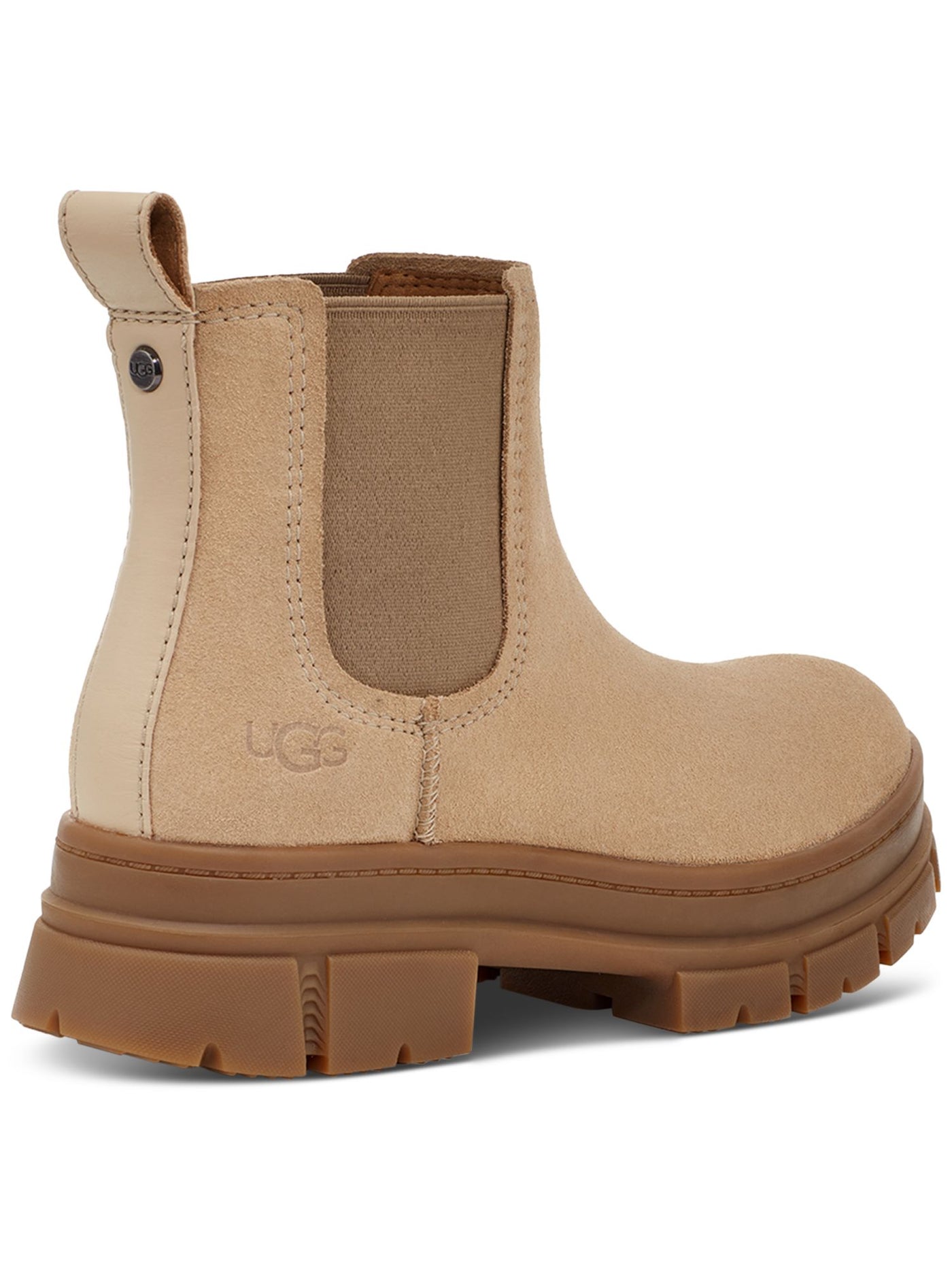 UGG Womens Beige 2" Platform Side Goring Back Pull-Tab Lug Sole Waterproof Ashton Round Toe Block Heel Slip On Chelsea Boot 5.5