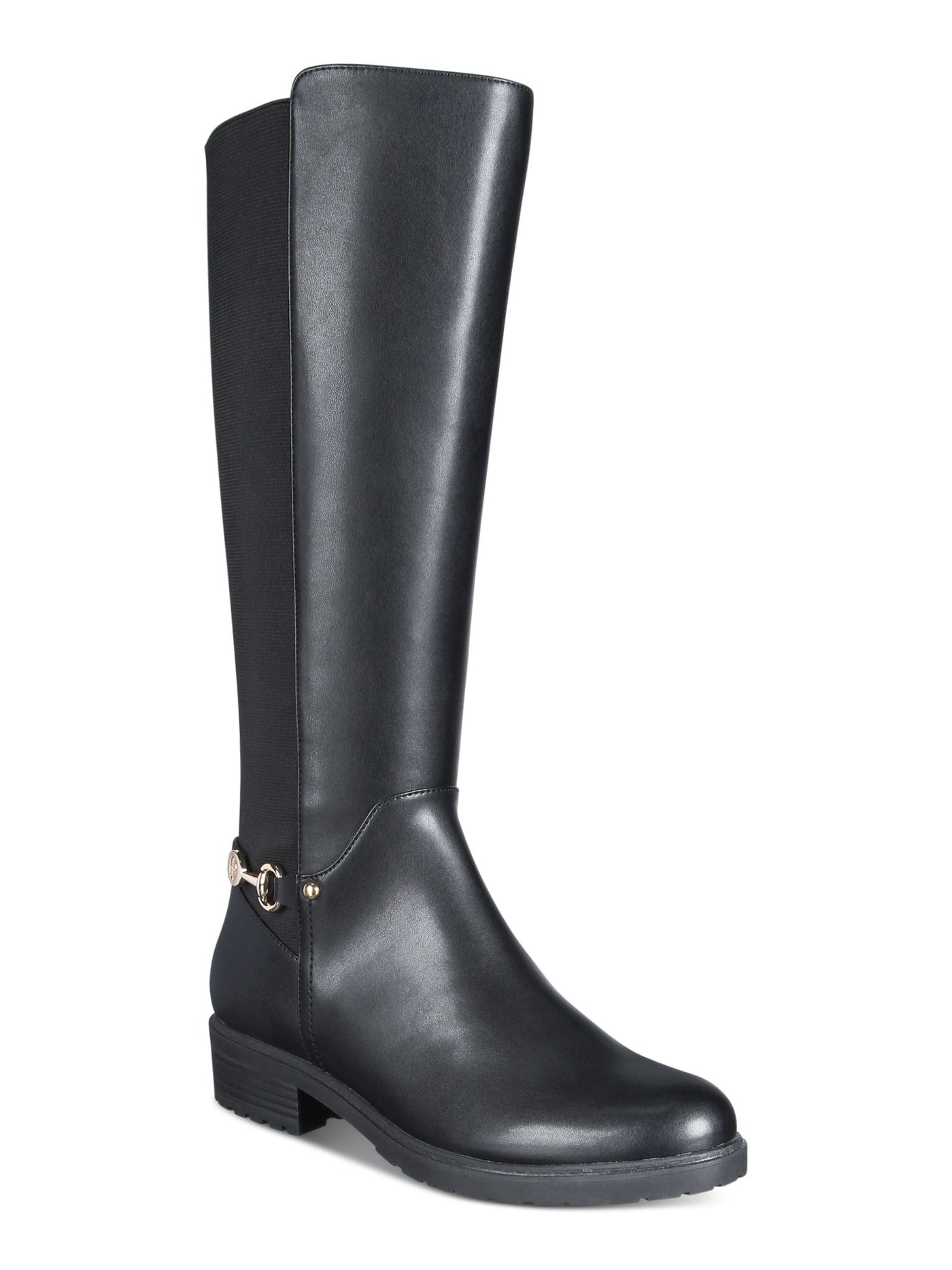 GIANI BERNINI Womens Black Stretch Pannels Bit Hardware Padded Treaded Barnibee Round Toe Block Heel Zip-Up Dress Riding Boot 9.5 M