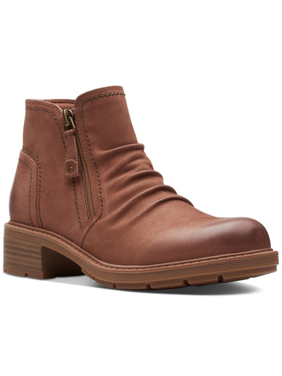 CLARKS COLLECTION Womens Brown Burnished Goring Lug Sole Ruched Padded Hearth Round Toe Zip-Up Leather Booties 6.5 M