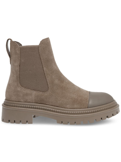 STEVE MADDEN Womens Beige 1" Platform Heel Pull-Tab Lug Sole Padded Mayslie Cap Toe Chelsea Boot 6.5 M