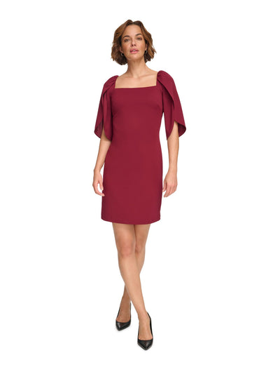 DKNY Womens Maroon Zippered Tulip Sleeve Square Neck Above The Knee Party Sheath Dress 16