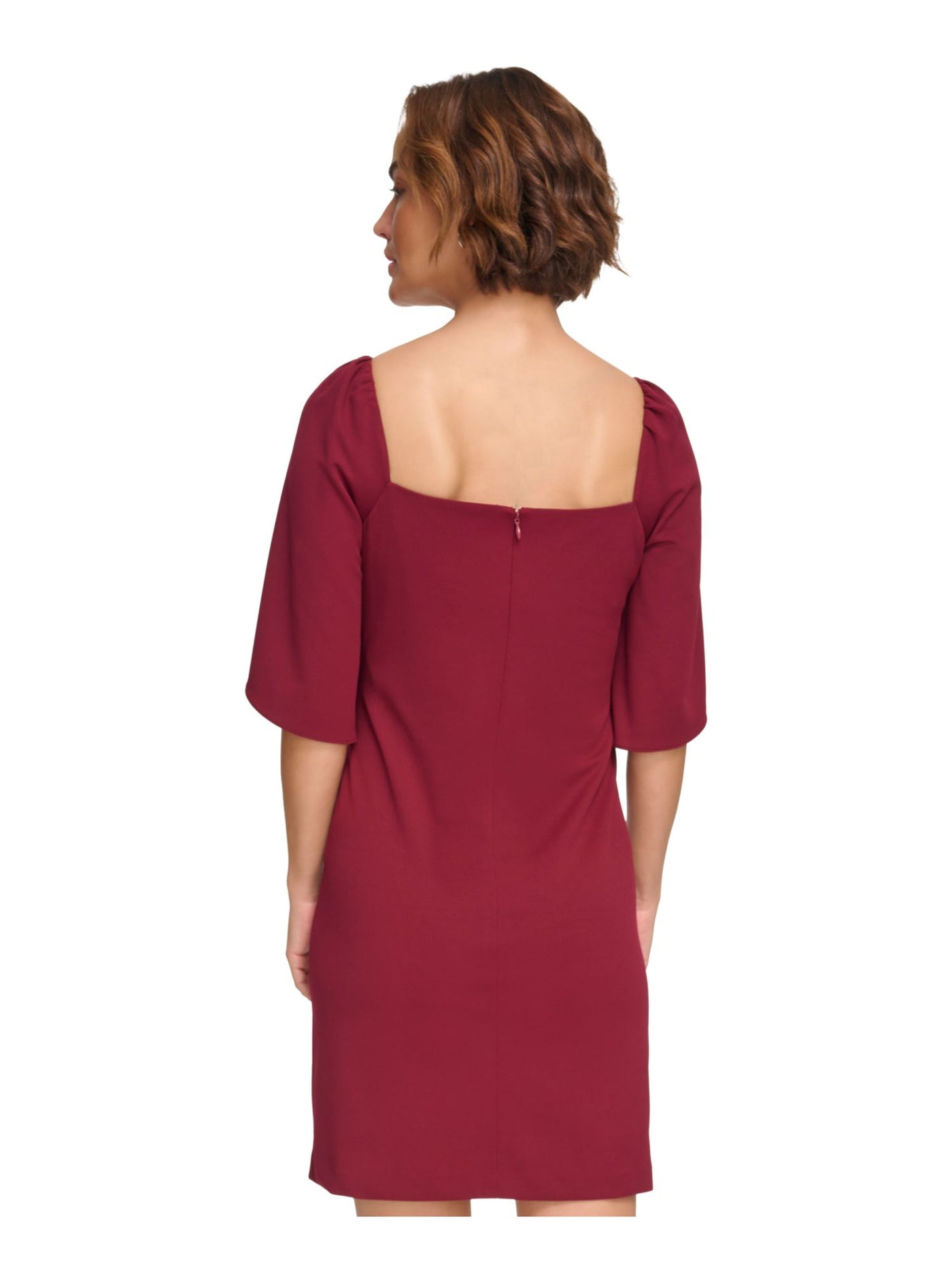 DKNY Womens Burgundy Zippered Tulip Sleeve Square Neck Above The Knee Party Sheath Dress 12