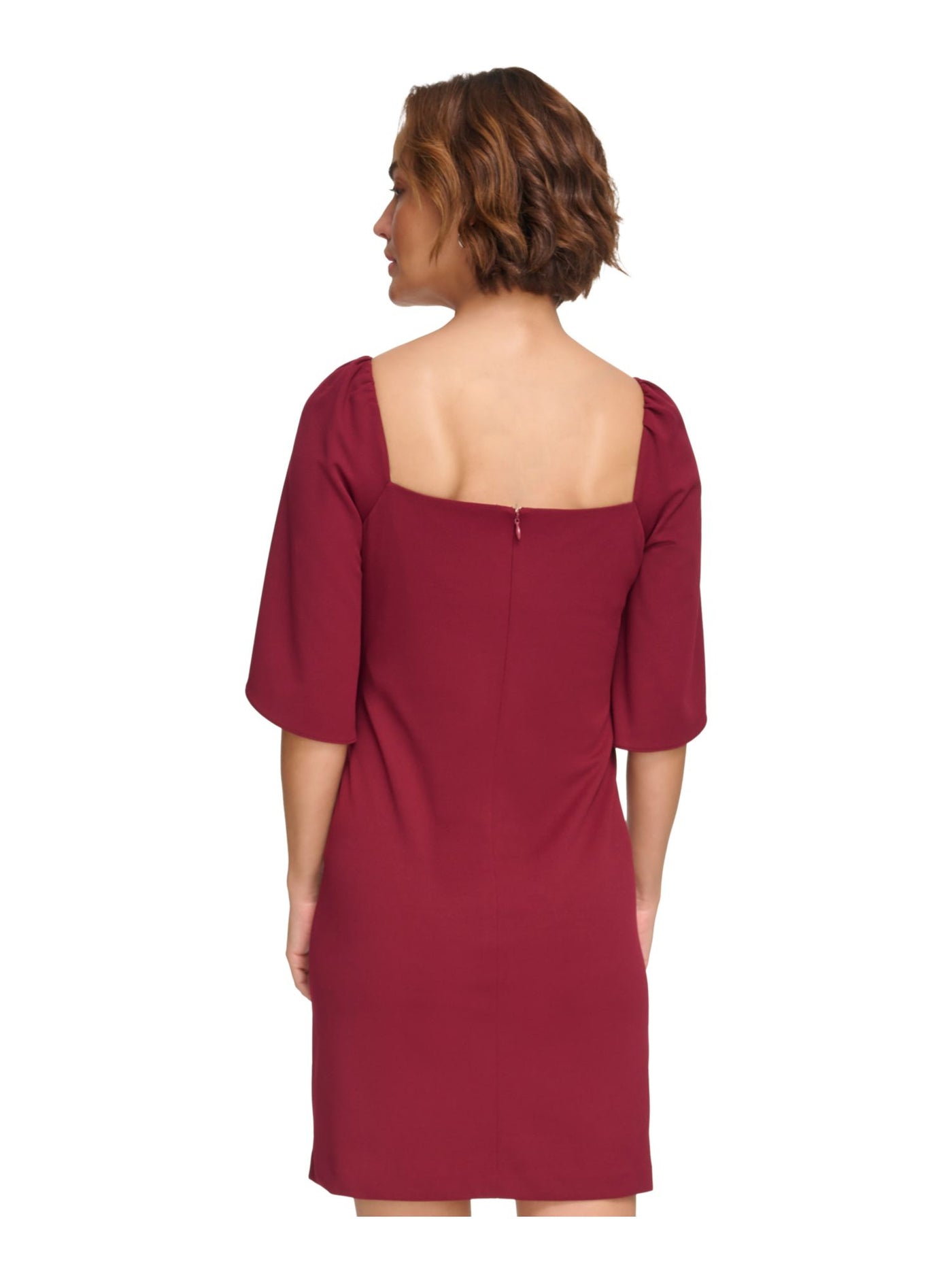 DKNY Womens Maroon Zippered Tulip Sleeve Square Neck Above The Knee Party Sheath Dress 12