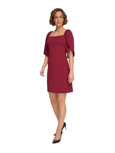 DKNY Womens Maroon Zippered Tulip Sleeve Square Neck Above The Knee Party Sheath Dress 16