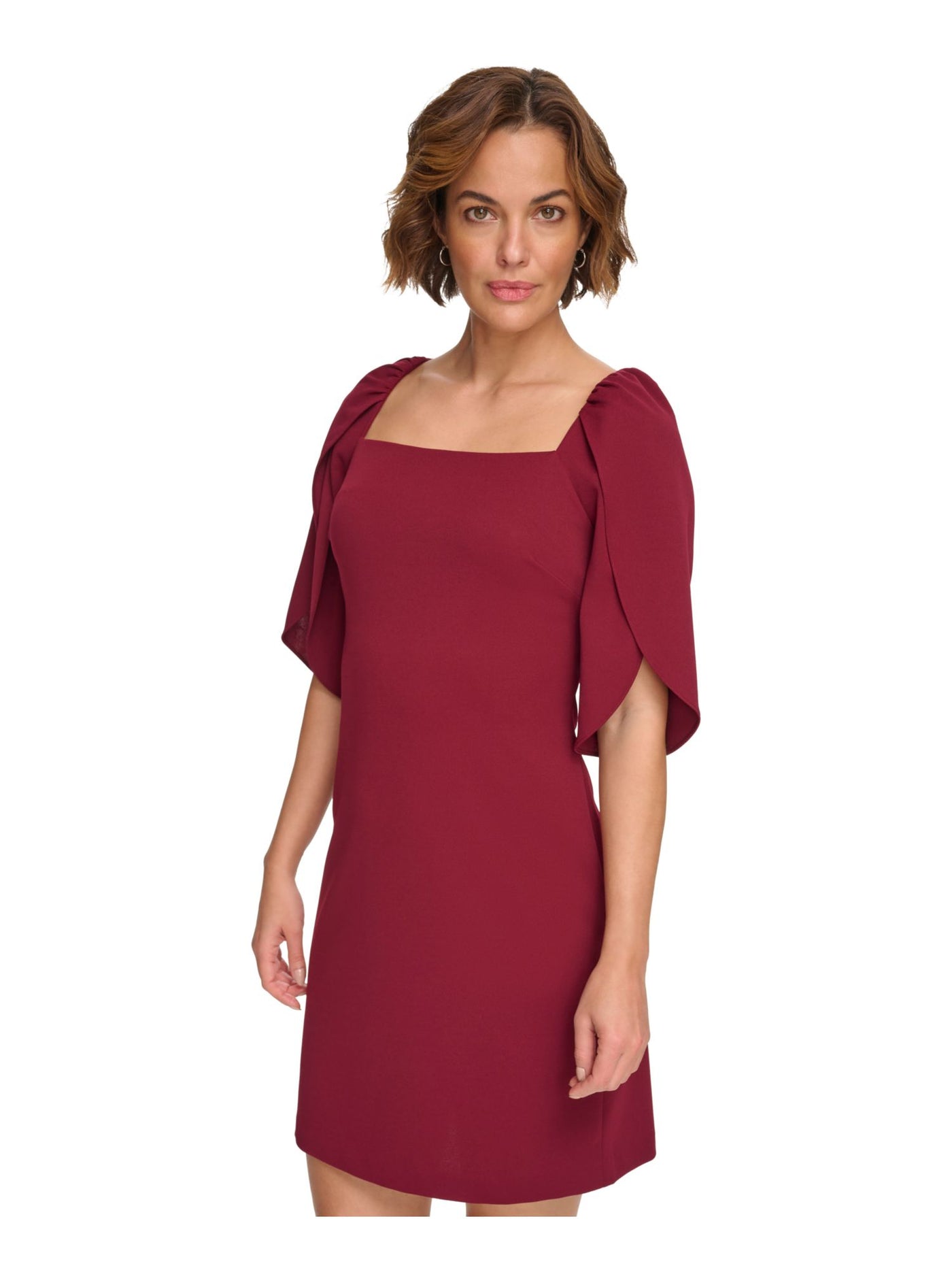 DKNY Womens Maroon Zippered Tulip Sleeve Square Neck Above The Knee Party Sheath Dress 8