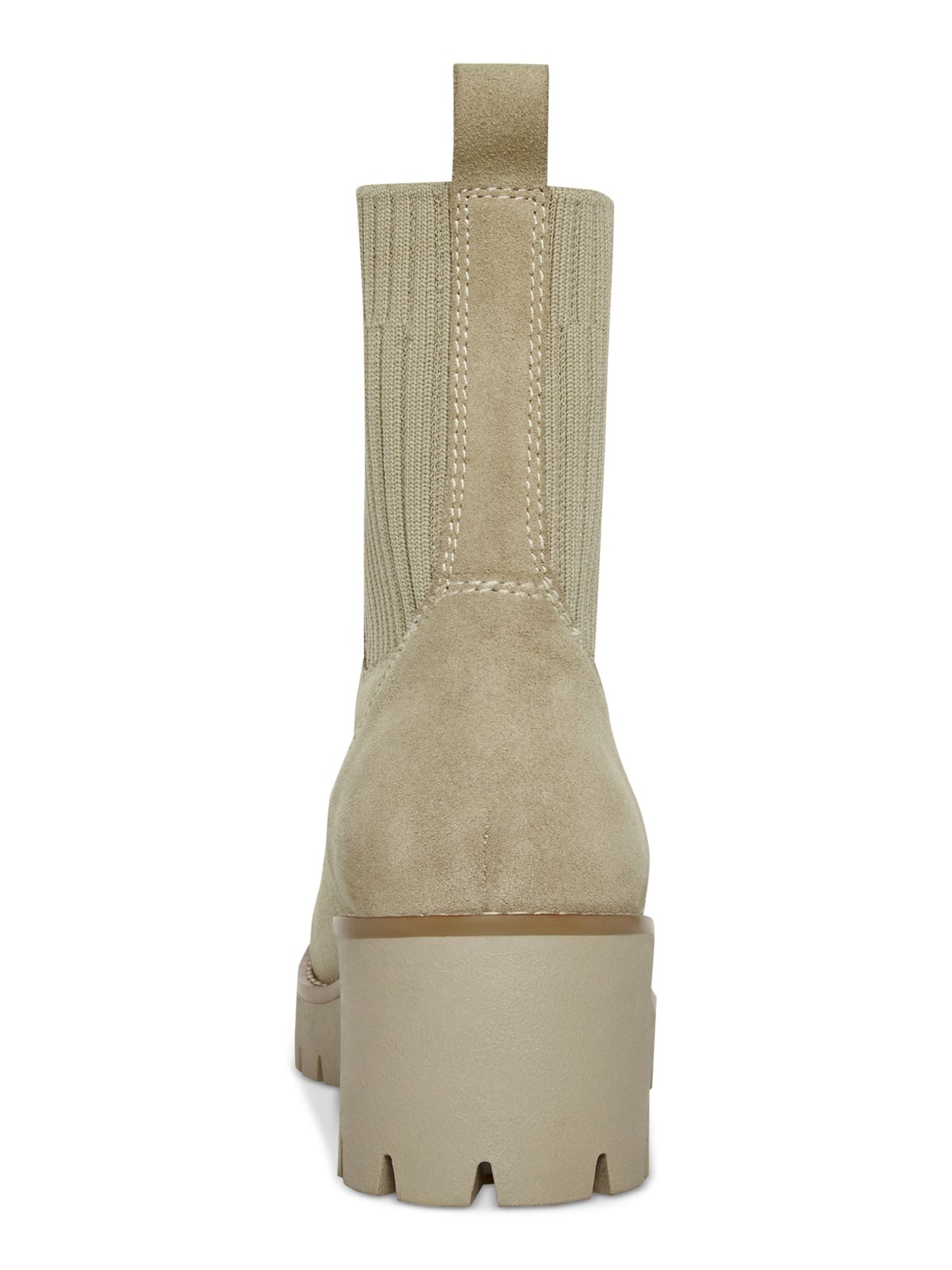 AQUA COLLEGE Womens Beige 1" Platform Cushioned Ribbed Stretch Panels Waterproof Lug Sole Dream Round Toe Zip-Up Booties 8 M